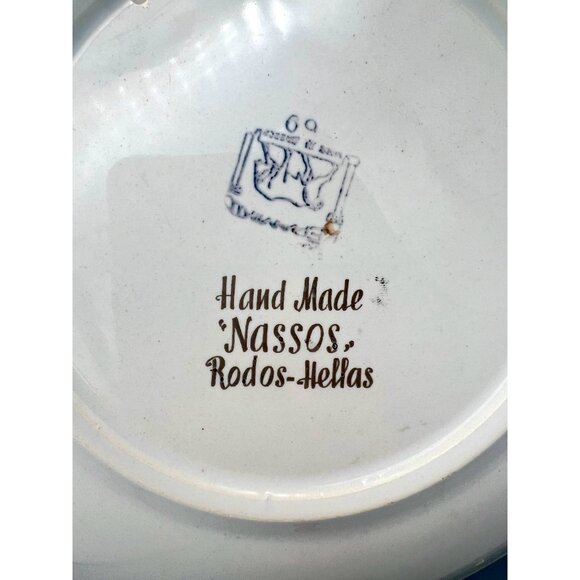 Vtg Nassos Rodos-Hellas Hand-Painted Ceramic Plate Deer Green Floral Greek 8.25" - Picture 5 of 7